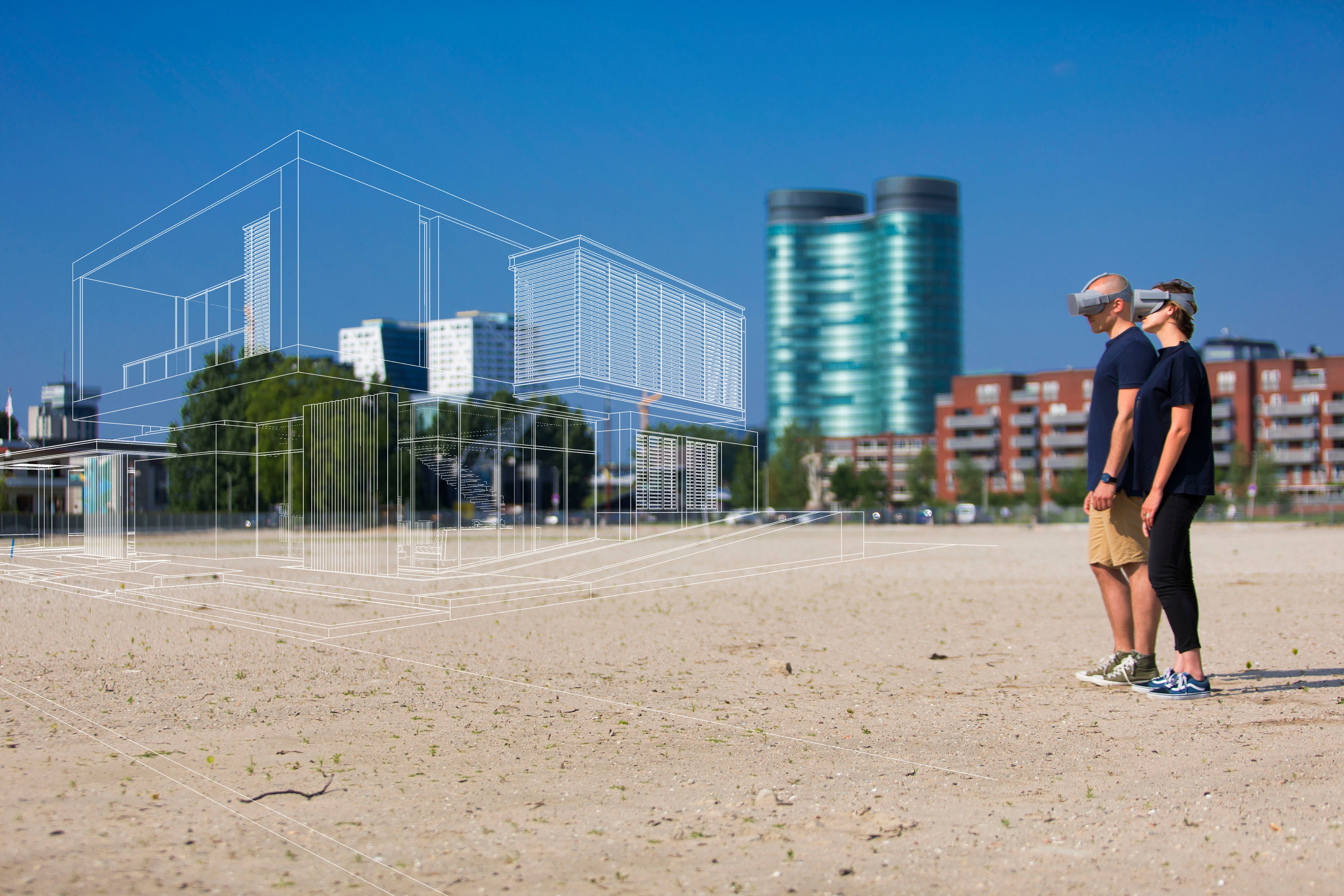 Mensen met VR brillen bij Merwedekanaalzone